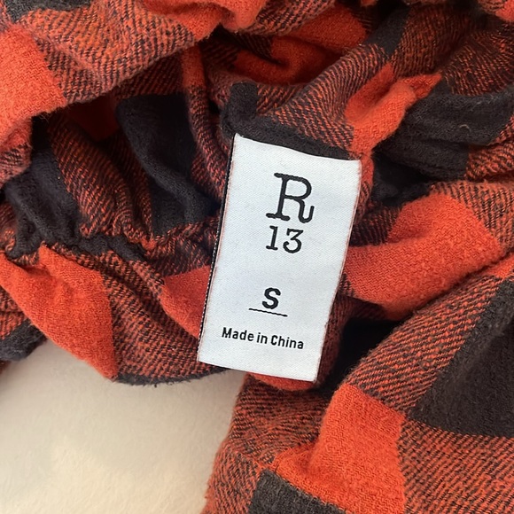 R13 Red and Black Buffalo Plaid Cropped Button-Up Shirt - Picture 8 of 14